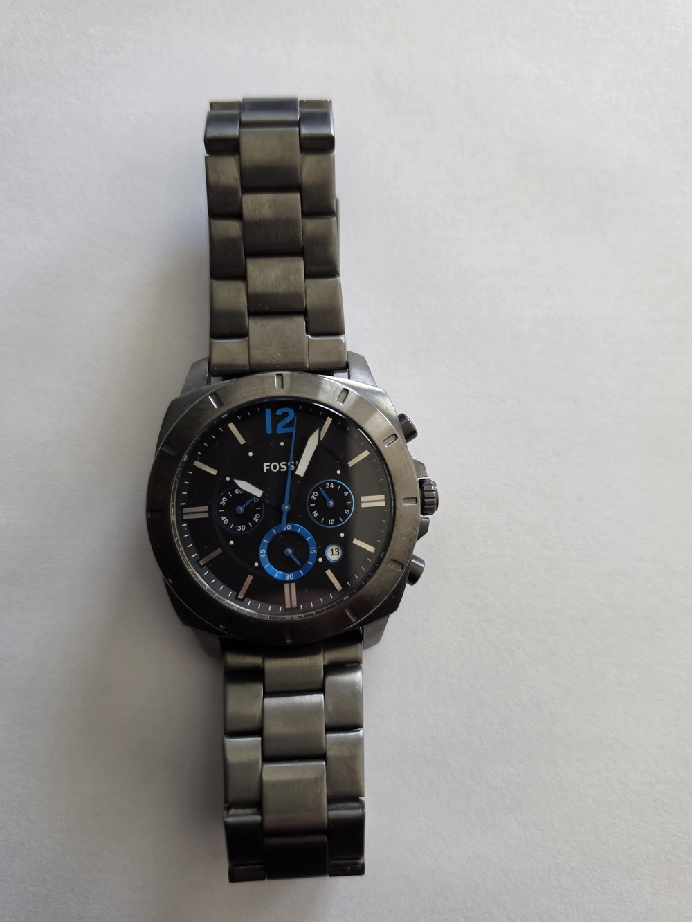 Fossil Gunmetal Watch with Blue Accents
